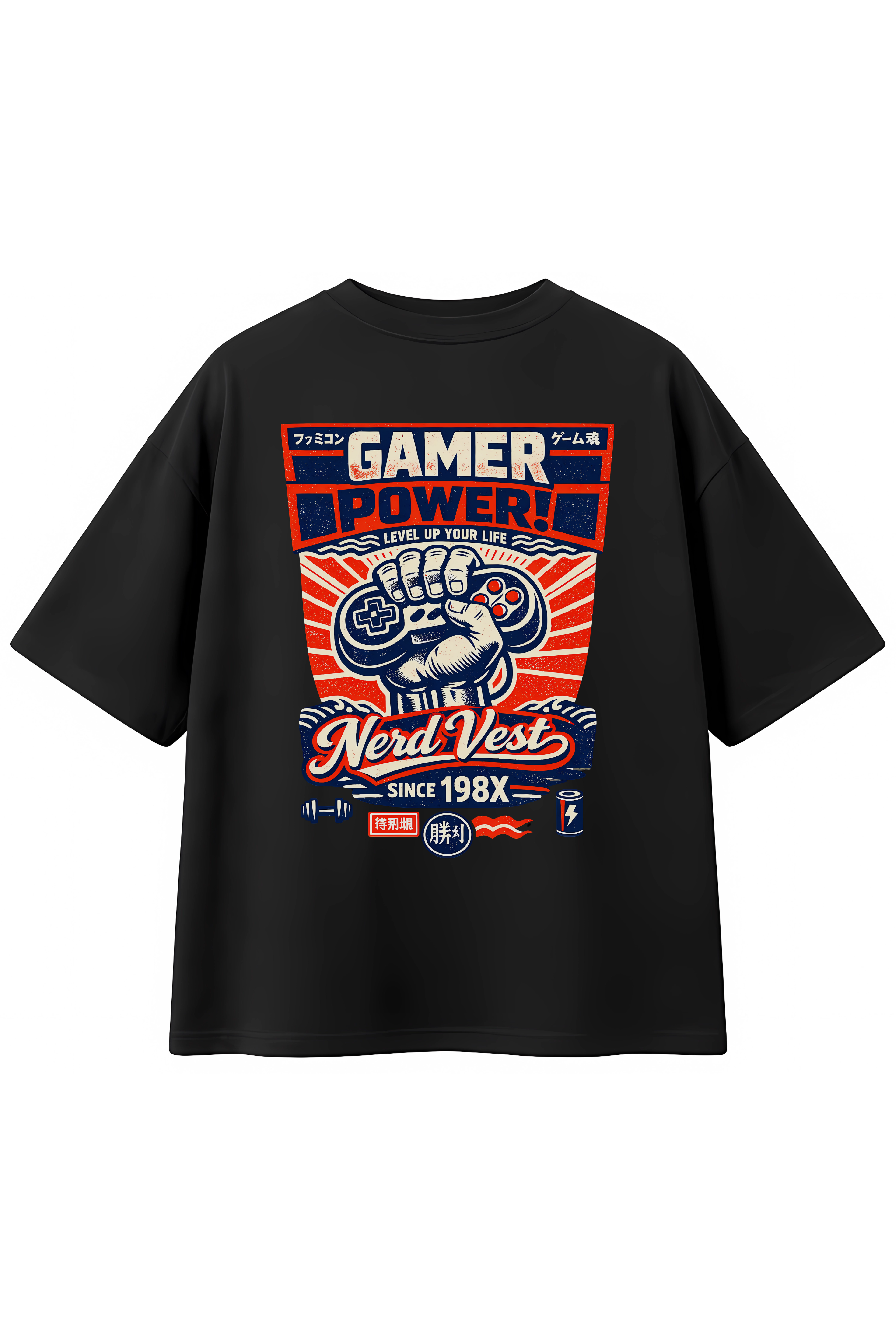 Camiseta Nerd Vest Oversized Preta Controle- 100% Algodão 30.1 Penteado Premium