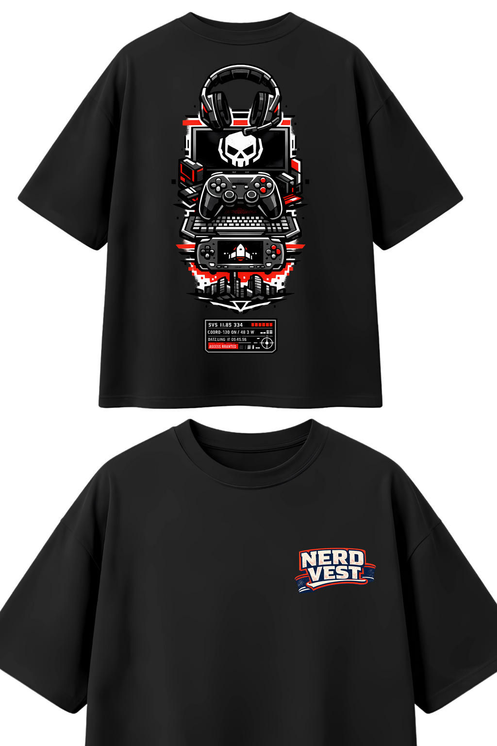 Camiseta Nerd Vest Oversized Preta - 100% Algodão 30.1 Penteado Premium