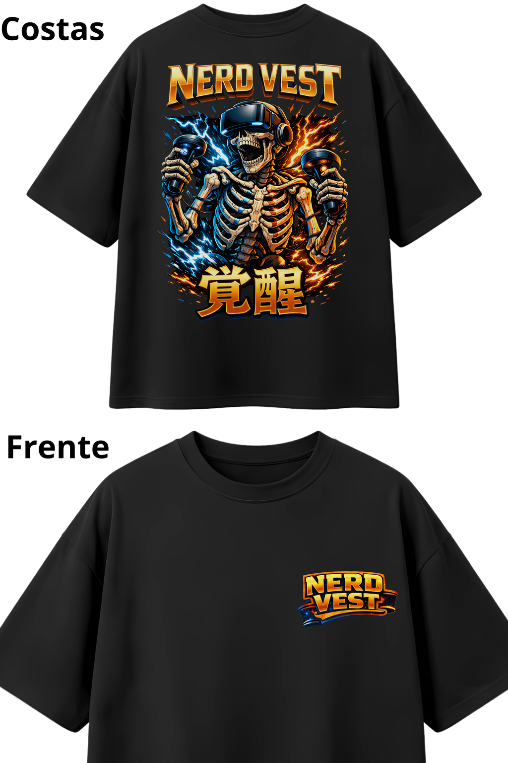 Camiseta Oversized Gamer Caveira Realidade Virtual - Projeto Kakusei