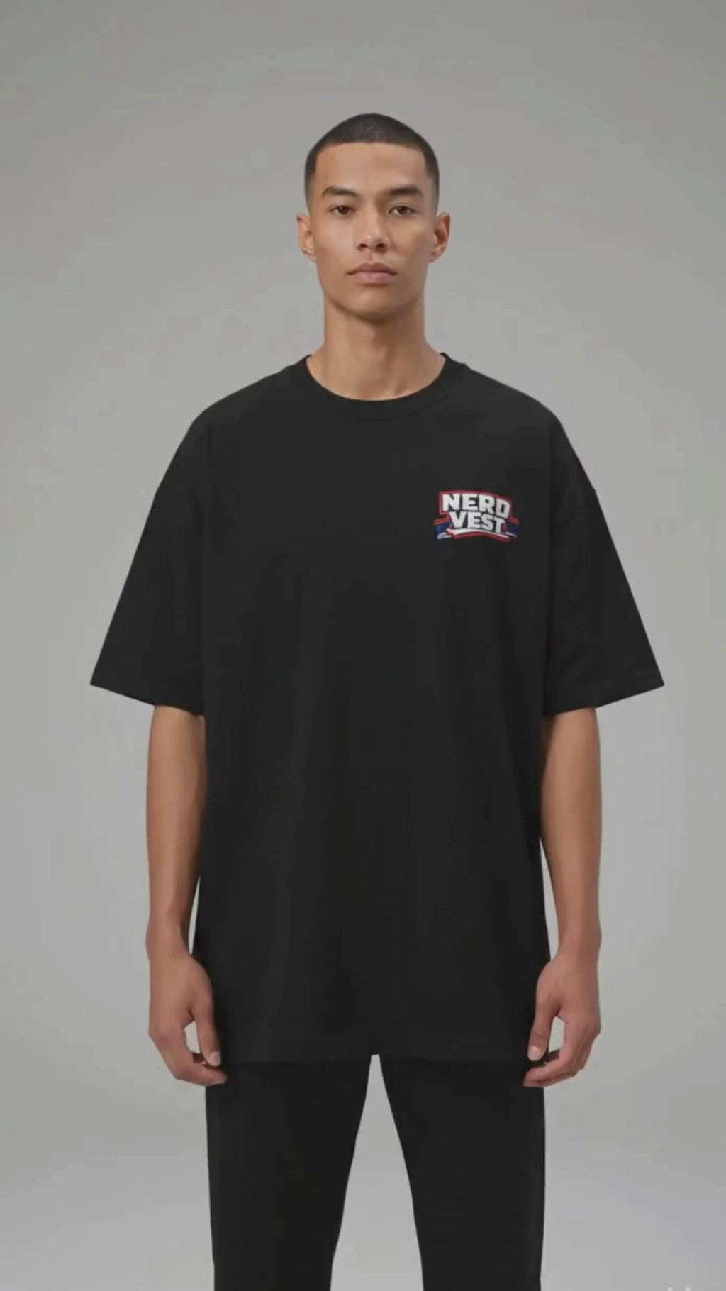 Camiseta Nerd Vest Oversized Preta - 100% Algodão 30.1 Penteado Premium