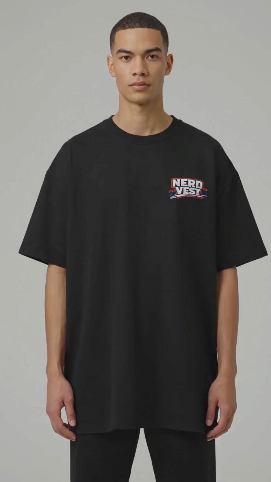 Camiseta Nerd Vest Oversized Preta Controle- 100% Algodão 30.1 Penteado Premium